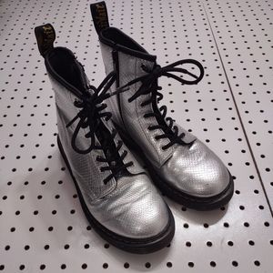 Dr Martens Silver Textured Boots, Size 5